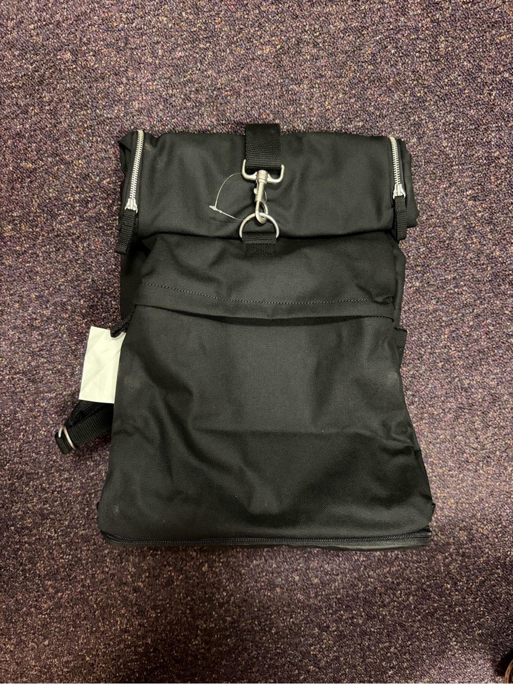 IKEA Black Roll-Top Backpack with Front Pocket and Metal Clasp